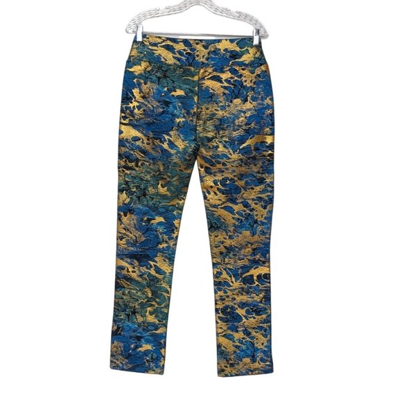 Soft Surroundings Florentine teal shimmer gold abstract print ankle pants small - Picture 2 of 7